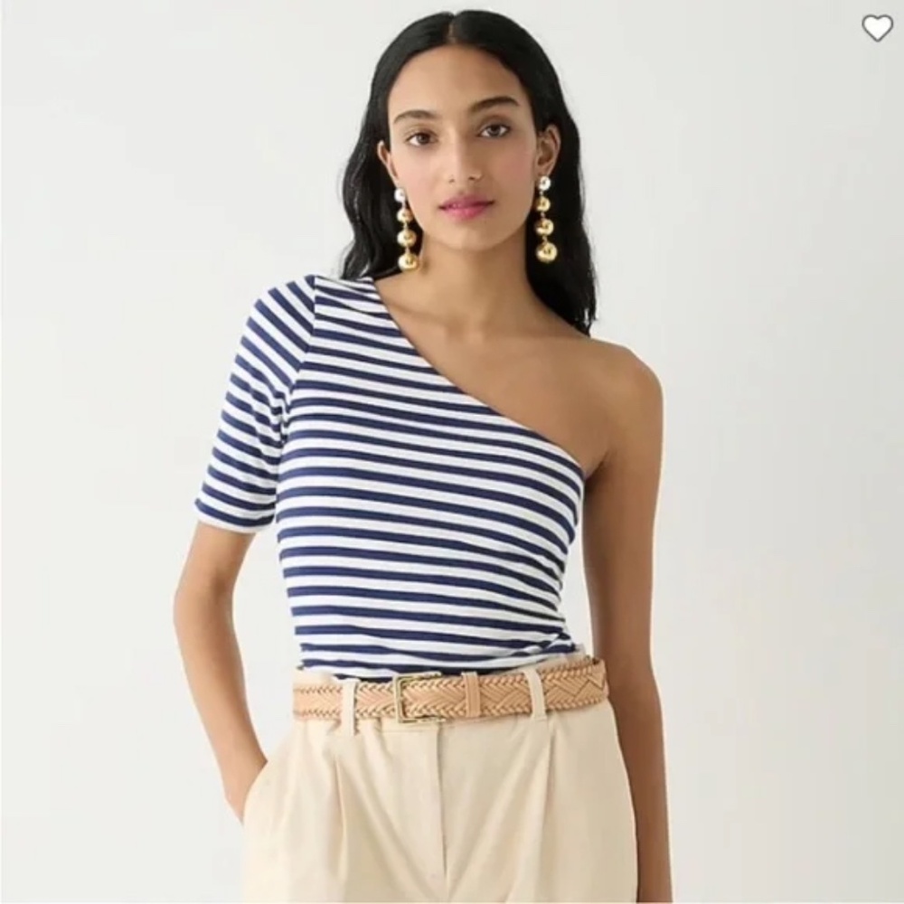 NWT J.Crew one shoulder Navy Striped Formknit tee Size L